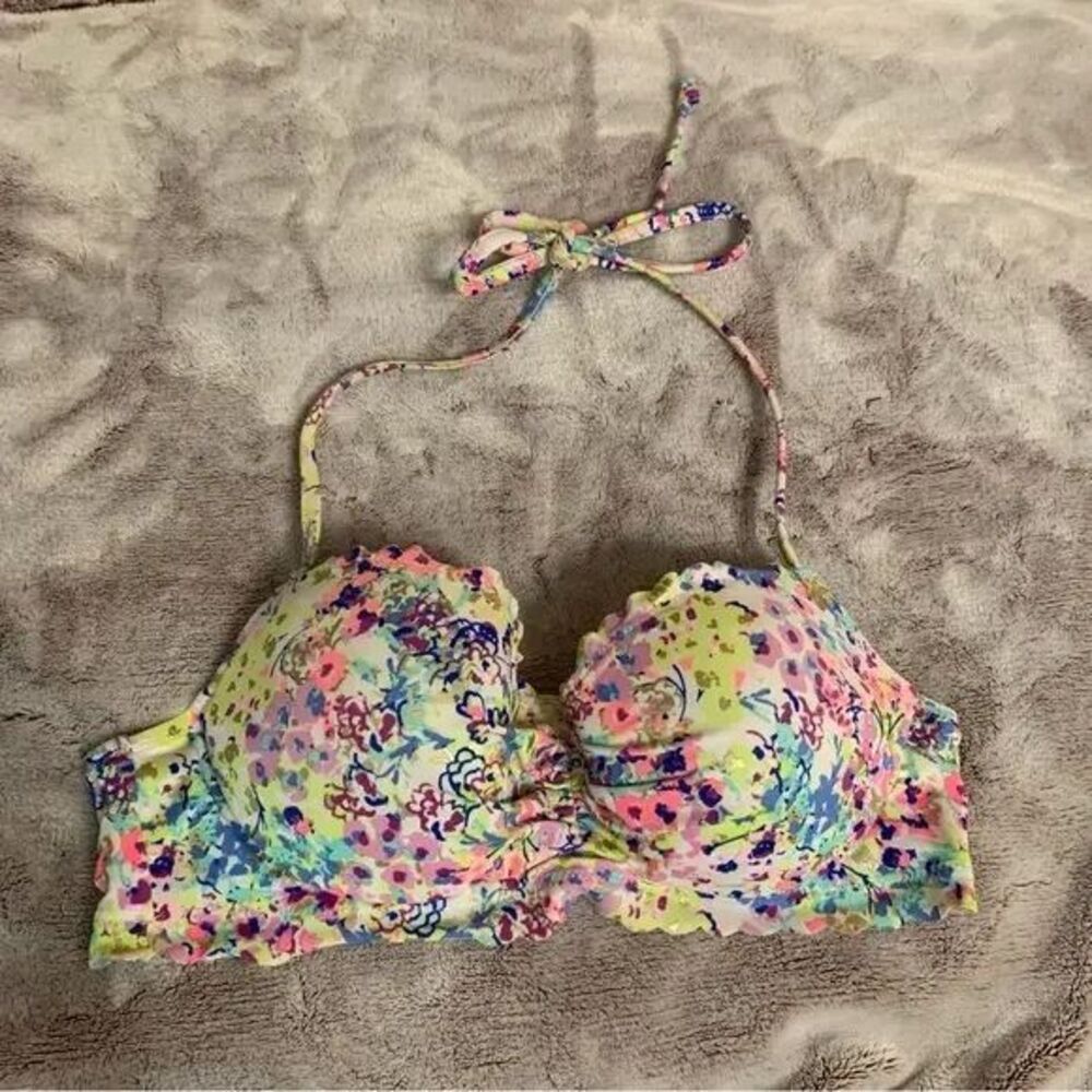 Victoria's Secret Womens 34B Bikini Floral Print Halter Top Padded Swimwear‎